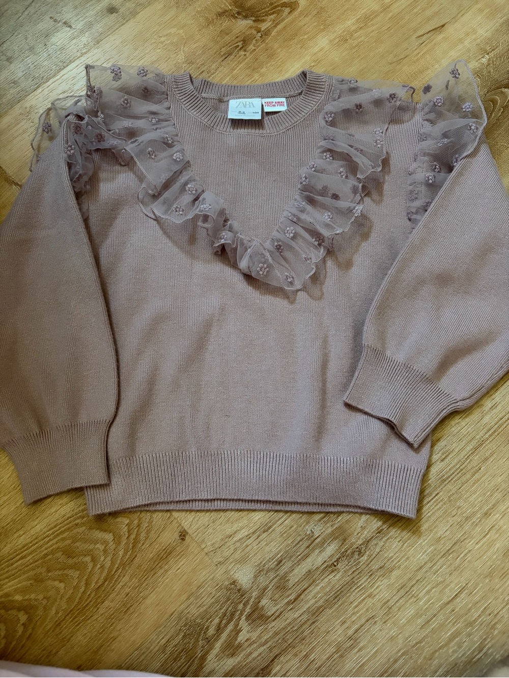 Zara Mauve Ruffle-Trim Crewneck Sweater